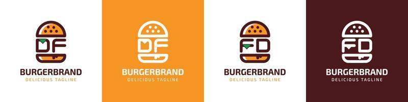 brief df en fd hamburger logo, geschikt voor ieder bedrijf verwant naar hamburger met df of fd initialen. vector