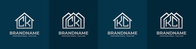 brief ck en kc huis logo set. geschikt voor ieder bedrijf verwant naar huis, echt landgoed, bouw, interieur met ck of kc initialen. vector