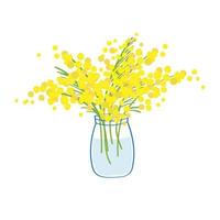 een mooi pot met een boeket van geel mimosa bloemen. vlak illustratie Aan geïsoleerd achtergrond.vector vector