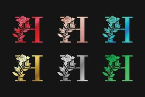 alfabet brief h met bloemen en bladeren vector