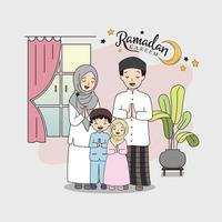 familie moslimviering mooi ramadan kareem vlakke afbeelding ontwerp, sjabloon. vector