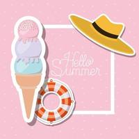 hallo zomer- en vakantiestickersontwerp vector