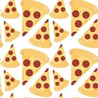 pizza naadloos patroon in tekenfilm stijl peperoni. snel voedsel omhulsel textuur. vector