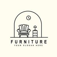 interieur logo ontwerp, meubilair sofa kamer decoratie gemakkelijk modern decoratie eigendom interieur logo vector illustratie