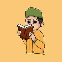 tekenfilm illustratie van een Islamitisch kind aan het doen een aan het leren werkzaamheid vector
