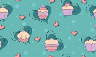 naadloos patroon achtergrond met verschillend cupcakes vector