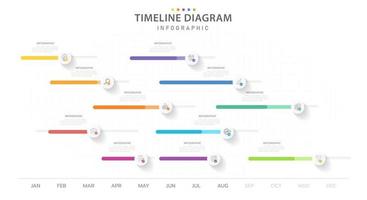 infographic sjabloon voor bedrijf. 12 maanden modern tijdlijn diagram kalender met project stappenplan, presentatie vector infografisch.