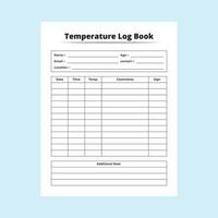 dagboek interieur van een temperatuur notitieboekje met een thermometer. geduldig lichaam warmte controleur en geneesmiddel ontwerper sjabloon. interieur van een logboek. medisch informatie en koorts temperatuur volger. vector