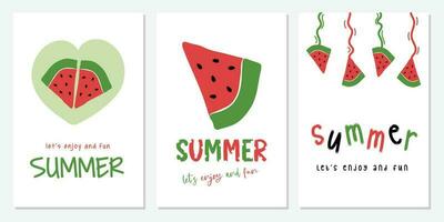 reeks van zomer kaarten. zomer posters met watermeloen. vector