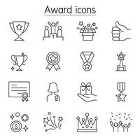 award, beloning, trofee pictogrammen instellen in dunne lijnstijl vector
