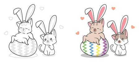 schattige konijntje katten in paasdag cartoon kleurplaat voor kinderen vector
