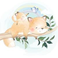 schattige foxy moeder en baby illustratie vector