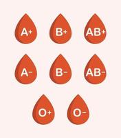 bloed druppels met verschillend bloed types vector illustratie.