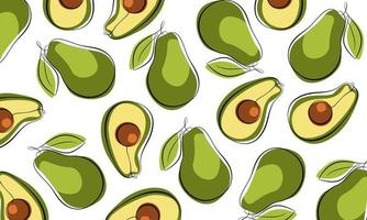 vector achtergrond van avocado fruit schets en gekleurde vlekken. avocado of alligator Peer Mexicaans fruit achtergrond. guacamole voedsel ingrediënt.