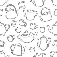 theepot en kop schets tekening naadloos patroon vector