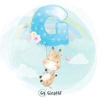 schattige giraf met alfabet g ballon illustratie