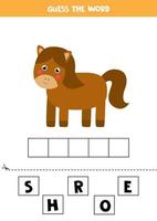 spellingsspel voor kinderen. cartoon boerderij paard. vector