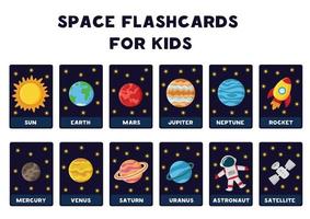 planeten van het zonnestelsel met namen. ruimte flash-kaarten. vector