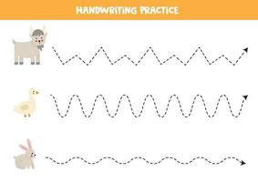 traceer de lijnen met boerderijdieren. Schrijf oefening. vector