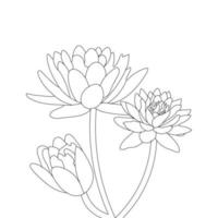 water lelie bloem kleur bladzijde en boek lotus hand- getrokken lijn kunst vector