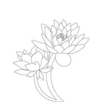 water lelie bloem kleur bladzijde en boek lotus hand- getrokken lijn kunst vector