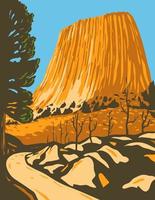 Devils Tower National Monument in Bear Lodge Ranger District van de Black Hills in Wyoming, wpa poster art vector