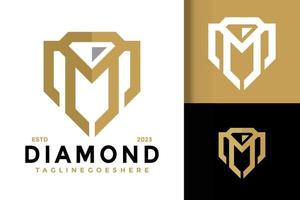 brief m diamant sieraden logo vector