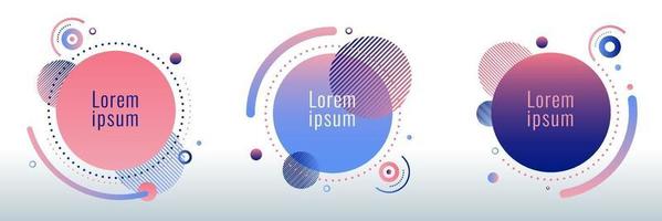 set cirkel ronde badges roze en blauwe kleurverloop op witte achtergrond met geometrische elementen vector