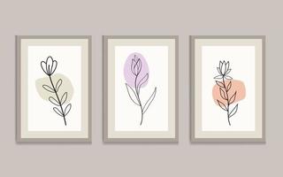 vlak ontwerp kleurrijk muur kunst illustratie set. botanisch bloemen muur kunst, lijn kunst, minimalistische vector. vector