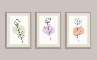 vlak ontwerp kleurrijk muur kunst illustratie set. botanisch bloemen muur kunst, lijn kunst, minimalistische vector. vector