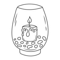 kaars met was- in een vaas met stenen. hygge huis decor. hand- getrokken illustratie in tekening stijl. vector