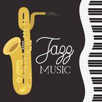 jazzdagposter met pianotoetsenbord en saxofoon vector