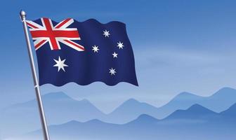 Australië vlag met achtergrond van bergen en skynd blauw lucht vector