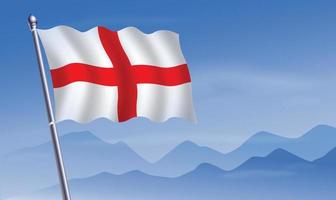 Engeland vlag met achtergrond van bergen en lucht vector