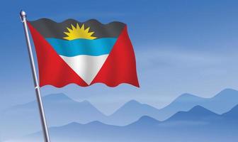 antigua en Barbuda vlag met achtergrond van bergen en skynd blauw lucht vector