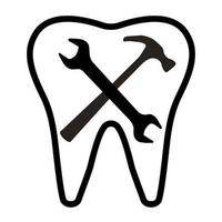 tandheelkundig kliniek of tandheelkundig laboratorium logo tand moersleutel hamer vector