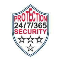 icoon teken bescherming en veiligheid, vector symbool van bescherming schild met tekst, 24 uur veiligheid 7 dagen een week, 365 dagen een jaar