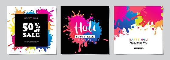 gelukkig holi viering reeks spandoek. achtergrond ontwerp voor Indisch festival van kleuren, sociaal media, website spandoeken, poster voor uitverkoop en Promotie sjabloon. vector illustratie.