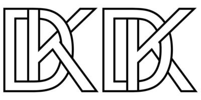 logo dk en kd icoon teken twee doorweven brieven d k, vector logo dk kd eerste hoofdstad brieven patroon alfabet d k