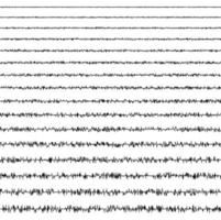 reeks van horizontaal lijn doodles van seismisch golven van de vibrerend het formulier van een aardbeving met een willekeurig frequentie en amplitude, een vector seismogram dat registreert aarden trillingen