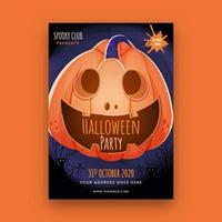 halloween partij sjabloon of folder ontwerp met spookachtig pompoen en evenementenlocatie details. vector