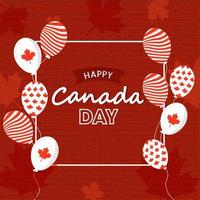 gelukkig Canada dag doopvont met nationaal vlag kleur ballonnen versierd Aan rood steen muur achtergrond. vector