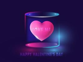 3d roze liefde me hart binnen glas doos Aan blauw achtergrond voor gelukkig Valentijnsdag dag concept. vector