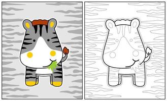 schattig zebra aan het eten gras, vector tekenfilm illustratie, kleur bladzijde of boek