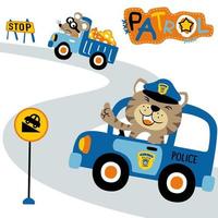 grappig kat Aan Politie auto achtervolgen muizen Aan vrachtauto stelen kaas, vector tekenfilm illustratie