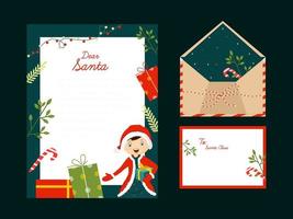 Lieve de kerstman brief of groet kaart met ruimte voor tekst en dubbelzijdig envelop Geschenk. vector