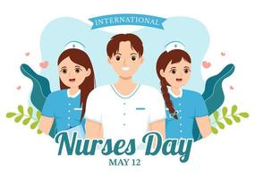 Internationale verpleegsters dag Aan mei 12 illustratie voor bijdragen dat verpleegster maken naar maatschappij in vlak tekenfilm hand- getrokken voor landen bladzijde Sjablonen vector