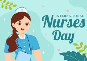 Internationale verpleegsters dag Aan mei 12 illustratie voor bijdragen dat verpleegster maken naar maatschappij in vlak tekenfilm hand- getrokken voor landen bladzijde Sjablonen vector