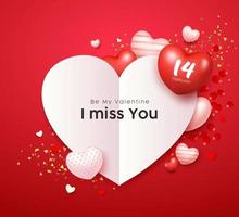 gelukkig Valentijnsdag dag, wit papier hart ruimte, rood en roze, wit ballon hart en goud lint banners ontwerp Aan rood achtergrond, eps 10 vector illustratie