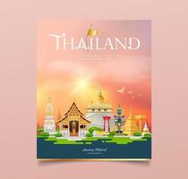 Hoes boek, Thailand architectuur toerisme festival ontwerp Aan wolk en lucht zonsondergang oranje achtergrond, eps 10 vector illustratie